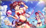  3girls ;d ball bandeau_bra beachball belt bikini blue_sky brown_belt brown_hair cloud commentary_request dare_ga_tame_no_alchemist eyepatch eyepatch_lift hair_ornament high_ponytail jewelry long_hair mole mole_under_eye multiple_girls necklace ocean official_alternate_costume official_art on_innertube one_eye_closed open_mouth orange_innertube palm_tree pink_hair purple_eyes red_bikini shenmei_(dare_ga_tame_no_alchemist) shorts sky smile su_yi_(dare_ga_tame_no_alchemist) suzuka_(dare_ga_tame_no_alchemist) swimsuit teeth third-party_source tree twintails two-tone_bikini two-tone_innertube upper_teeth_only visor_cap white_bikini white_innertube 