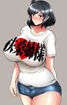  blush breasts clothes_writing commentary_request curvy heart huge_breasts jean-louis_(yuasa_rengou) kantai_collection plump shorts solo thick_thighs thighs translated yamashiro_(kantai_collection) 