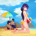  2boys aqua_hair ass ball barefoot bass386 beach beachball bikini black_hair blush bracelet brother_and_sister choker covering_eyes earrings feet full_body highres jewelry kurosaki_ruri kurosaki_shun male_swimwear md5_mismatch multicolored_hair multiple_boys purple_eyes purple_hair seashell shell siblings swim_trunks swimsuit swimwear two-tone_hair umbrella wardrobe_malfunction yuu-gi-ou yuu-gi-ou_arc-v yuuto_(yuu-gi-ou_arc-v) 