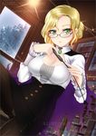  blonde_hair breasts glasses glynda_goodwitch go-it green_eyes large_breasts long_hair panties panties_under_pantyhose pantyhose rwby solo underwear watermark 