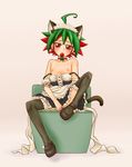  alternate_costume animal_ears apron black_legwear blush cat_ears crossdressing dress enmaided full_body green_hair highres kurocoge maid maid_headdress male_focus mary_janes multicolored_hair nipples otoko_no_ko red_eyes red_hair sakaki_yuuya shoes solo thighhighs waist_apron yuu-gi-ou yuu-gi-ou_arc-v 