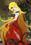  blonde_hair blood dress fangs kiss-shot_acerola-orion_heart-under-blade long_hair monogatari_(series) s.h.v scratches solo torn_clothes very_long_hair 