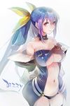  blue_hair breasts center_opening character_name choker collarbone cowboy_shot dizzy grey_background guilty_gear highres large_breasts navel off_shoulder red_eyes simple_background solo taishi_(picchiridou) twintails underboob 