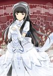  aoki_hagane_no_arpeggio black_eyes black_hair cleavage_cutout dress elbow_gloves gloves hair_ribbon highres ju_(old505) long_hair ribbon solo white_dress white_gloves yamato_(aoki_hagane_no_arpeggio) 