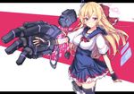  blonde_hair bow fingerless_gloves gloves hair_bow haruyuki_(yukichasoba) long_hair mecha_musume original purple_eyes school_uniform serafuku smile solo thighhighs 