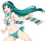  bikini green_eyes green_hair ground_vehicle ha-ru hairband long_hair original personification scarf shinkansen shinkansen_e5_series solo swimsuit train very_long_hair 