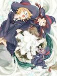  bad_id bad_pixiv_id blonde_hair blue_eyes boots broom broom_riding brown_eyes brown_hair cloud flying freckles glasses hair_over_one_eye hat kagari_atsuko kazzu little_witch_academia long_hair looking_at_another lotte_jansson multiple_girls open_mouth pale_skin red_eyes skirt smile sparkle sucy_manbavaran witch witch_hat 