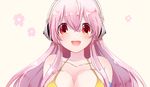  bikini blush breasts cleavage headphones large_breasts long_hair looking_at_viewer nitroplus open_mouth pink_hair red_eyes smile solo super_sonico swimsuit turn 