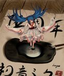  absurdres blue_hair brush calligraphy_brush character_name hatsune_miku highres ink japanese_clothes long_hair oekaki_musume paintbrush solo twintails vocaloid wei_ji wooden_floor 