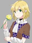  arm_warmers blonde_hair flower green_eyes grey_background looking_at_viewer mizuhashi_parsee pointy_ears protected_link scarf shirt short_hair short_sleeves simple_background solo taiki_(ozone) touhou turtleneck upper_body vest 