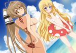  absurdres amagi_brilliant_park artist_request bikini blonde_hair blue_eyes blush breasts butt_crack drill_hair dutch_angle flat_chest highres innertube large_breasts latifa_fleuranza long_hair looking_at_viewer multiple_girls sento_isuzu sideboob swimsuit very_long_hair 