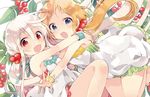  blonde_hair chiya_(urara_meirochou) fang hair_between_eyes harikamo highres hug long_hair mole mole_under_eye multiple_girls natsume_nono official_art red_eyes silver_hair urara_meirochou 