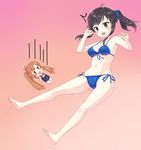  bad_id bad_pixiv_id barefoot bikini black_eyes black_hair blue_bikini chibi enpu_(ufo) feet ichijou_hotaru koshigaya_komari multiple_girls non_non_biyori one-piece_swimsuit school_swimsuit short_hair soles swimsuit toes twintails 