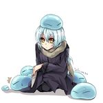  1other androgynous blue_hair coat icicle202000 long_hair rimuru_tempest shadow signature slime surprised tensei_shitara_slime_datta_ken white_background yellow_eyes 