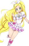  boots brooch choker cure_rhythm earrings frilled_skirt frills green_eyes heart heart_earrings jewelry long_hair looking_at_viewer magical_girl manji_(tenketsu) minamino_kanade ponytail precure simple_background skirt solo suite_precure very_long_hair white_background white_choker 
