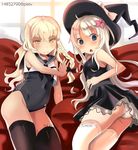  blonde_hair blue_eyes cosplay costume_switch crossover hat kantai_collection kirisame_marisa kirisame_marisa_(cosplay) looking_at_viewer multiple_girls open_mouth panties pantyshot ro-500_(kantai_collection) ro-500_(kantai_collection)_(cosplay) sora_hasama touhou underwear witch_hat 