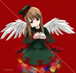  angel angel_wings artist_name character_name dress haiiro_teien hands_together hat macarona mikumikudance solo wings 