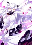  breasts bright_background cleavage covered_mouth dress horns kantai_collection large_breasts long_hair looking_at_viewer midway_hime nyori pale_skin red_eyes shinkaisei-kan solo very_long_hair white_dress white_hair white_skin 