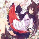  :o album_cover animal_ears blush brooch brown_hair commentary_request cover dress dress_lift hair_between_eyes imaizumi_kagerou jewelry long_hair long_sleeves looking_at_viewer nagishiro_mito open_mouth red_eyes solo tail touhou wolf_ears wolf_tail 