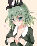  breasts cleavage collarbone green_eyes green_hair hat heart naughty_face no_bra nyako_(hitsuzineko3) open_collar soga_no_tojiko solo tate_eboshi touhou 