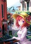  engrish flower hat hat_flower italian italy kyoumu_(huangf91) looking_back love_live! love_live!_school_idol_project nishikino_maki open_mouth pointing purple_eyes ranguage real_world_location red_hair short_hair smile solo_focus straw_hat sun_hat typo 