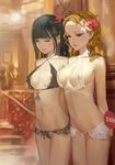  bad_id bad_pixiv_id black_bra black_hair black_panties blonde_hair bra breasts flower hair_flower hair_ornament hjl long_hair multiple_girls navel nipples original panties pearl_thong prostitution sketch small_breasts twintails underwear underwear_only white_bra white_panties 