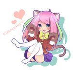  animal_ears bad_id bad_pixiv_id cat_ears cat_paws cat_tail commentary_request gloves hashimoto_nyaa multicolored_hair osomatsu-san paw_gloves paws pink_hair solo streaked_hair tail 