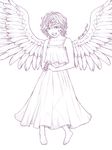  :d bare_shoulders barefoot dress full_body hands_clasped harpy_(puyopuyo) interlocked_fingers monochrome oda_takayuki open_mouth own_hands_together puyopuyo short_hair simple_background smile solo twitter_username white_background wings 