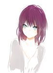  bangs blue_eyes blush breasts cardigan cleavage collarbone jacket looking_away looking_to_the_side lpip open_clothes open_jacket original purple_hair shirt short_hair simple_background sketch small_breasts solo upper_body white_background white_shirt 