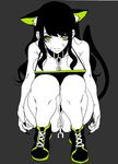  animal_ears bad_id bad_pixiv_id bdsm breasts cat_ears cat_tail chain collar fingernails full_body grey_background hohehohe large_breasts looking_at_viewer original scar sharp_fingernails shoes simple_background sneakers solo squatting tail yellow_eyes 