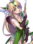  blonde_hair blue_eyes breasts collarbone commentary covered_nipples detached_sleeves highres long_hair medium_breasts okita_ababa parted_lips polearm riesz seiken_densetsu seiken_densetsu_3 solo spear weapon 