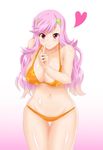  bikini blush breasts celia_ootsuka cleavage commentary_request heart heart-shaped_pupils large_breasts long_hair looking_at_viewer maken-ki! navel panties pink_eyes pink_hair shamun smile solo swimsuit symbol-shaped_pupils underwear 