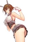  :o ass between_breasts breasts brown_eyes brown_hair gloves hand_between_breasts headgear kantai_collection large_breasts midriff mutsu_(kantai_collection) navel short_hair skirt solo yuuji_(and) 