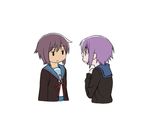  dual_persona glasses jitome kita_high_school_uniform multiple_girls nagato_yuki nagato_yuki-chan_no_shoushitsu oda_takayuki purple_hair school_uniform serafuku short_hair simple_background suzumiya_haruhi_no_shoushitsu suzumiya_haruhi_no_yuuutsu white_background 