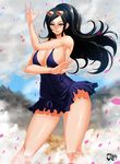  black_hair breasts cleavage commentary dress english_commentary eyewear_on_head huge_breasts jadenkaiba long_hair nico_robin one_piece short_dress solo sunglasses 