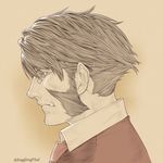  brown_hair fang fangs kekkai_sensen klaus_von_reinhertz male_focus oda_takayuki profile realistic sideburns solo twitter_username 