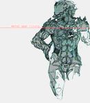 armor bodysuit copyright_name cropped_legs cyborg exoskeleton full_armor grey_background looking_to_the_side male_focus metal_gear_(series) metal_gear_rising:_revengeance power_suit raiden riotballs simple_background solo white_hair 