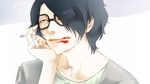  alpaca_tarou black_hair cigarette glasses highres lipstick_mark male_focus saikawa_souhei solo subete_ga_f_ni_naru 