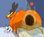 abdominal_bulge anthro balls blargamie bloat butt constipation digital_drawing_(artwork) digital_media_(artwork) excessive_feces feces generation_5_pokemon genitals hyper hyper_feces looking_at_viewer male nintendo pokemon pokemon_(species) pooping rumbling_stomach scatplay shaking_butt simple_background solo tail tepig toilet