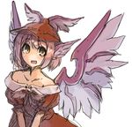 :d adapted_costume animal_ears arm_garter bare_shoulders brown_dress dress fran_(tukihashi) mystia_lorelei no_nose open_mouth pink_hair puffy_short_sleeves puffy_sleeves short_hair short_sleeves smile solo touhou v_arms white_background winged_hat wings yellow_eyes 