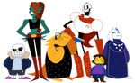  anthro bone caprine clothing female fish fur goat hair horn human long_ears looking_at_viewer male mammal marine monster open_mouth papyrus_(undertale) protagonist_(undertale) reptile sans_(undertale) scalie skeleton skull smile toriel undertale undyne unknown_artist video_games white_fur 