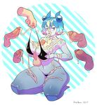  2015 abs anthro arthropod balls big_breasts bikini blue_hair breasts clothing collar cum cum_covered cum_in_hair cum_on_breasts cum_on_face cum_on_leg cum_on_penis cumshot dieselbrain disembodied_hand disembodied_penis erection excessive_cum female flora_(taiikodon) group hair humanoid_penis insect kneeling male male/female mantis messy orgasm penis sex smile solo_focus swimsuit thick_penis thick_thighs titfuck tongue tongue_out vein 