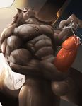  abs anthro balls big_muscles big_penis canine claws colored cum cum_on_hand dog_tags ear_piercing erection holding_penis huge_muscles lokya male mammal muscular muscular_male neck_ruff nude pecs penis piercing solo vein wolf 