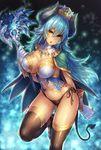  aqua_eyes breasts covered_nipples demon_girl gloves hat horns large_breasts long_hair open_mouth original panties pointy_ears ros side-tie_panties solo staff tail thighhighs underwear 