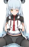  bangs blunt_bangs blush cole hair_ribbon headgear kantai_collection long_hair murakumo_(kantai_collection) one_eye_closed panties panties_under_pantyhose pantyhose remodel_(kantai_collection) ribbon skirt skirt_lift solo underwear 