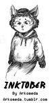 2015 anthro arkomeda clothed clothing cute fur hair hoodie ink inktober invalid_tag looking_at_viewer male mammal monochrome pants traditional_media_(artwork) 