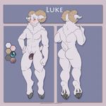  abs anthro balls biceps blue_eyes blush butt caprine color_scheme flaccid fur hooves luke_(thorsoneyja) male mammal model_sheet muscular nude pecs penis pose potionmastercernun sheep solo toned uncut white_fur 