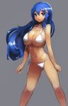  :o alpaca_hair_ornament bad_id bad_pixiv_id bandou_marimo bikini blue_eyes blue_hair breasts collarbone hair_ornament hairclip huge_breasts long_hair looking_at_viewer navel notte side-tie_bikini simple_background solo swimsuit teekyuu white_bikini 