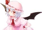 :&lt; ascot bad_id bad_pixiv_id bat_wings blush bow hand_on_hip hat hat_bow honotai lavender_hair leaning_forward looking_at_viewer mob_cap raised_eyebrow red_eyes remilia_scarlet short_hair simple_background solo touhou uneven_eyes white_background wings wrist_cuffs 