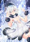  bare_shoulders bracelet dress hat ice ice_wings jewelry looking_at_viewer mirunai no_bra original parted_lips pointy_ears short_hair silver_eyes silver_hair sleeveless sleeveless_dress snowflakes solo wings 